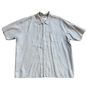 FLAX Mens 100% Linen Short Sleeve Button Down Shirt Light Grey Large Lithuania‎